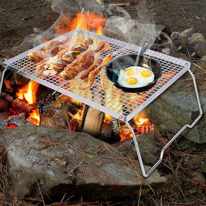 REDCAMP Folding Campfire Grill 304 Stainless Steel Grate, Heavy Duty Portable Camping Grill with Carrying Bag, Silver Large Mesh