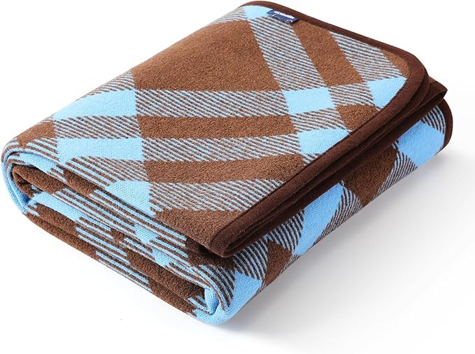 ACUSHLA Merino Wool Blanket - Soft Warm Thick Washable Large Throw Blanket for Camping Bed Couch Outdoor Travel All Weather, Scottish Plaid Blue 79X63