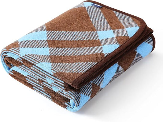 ACUSHLA Merino Wool Blanket - Soft Warm Thick Washable Large Throw Blanket for Camping Bed Couch Outdoor Travel All Weather, Scottish Plaid Blue 79X63