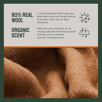 Woolly Mammoth Merino Wool Blanket - Large 66" x 90", 4LBS Camp Blanket | Throw for the Cabin, Cold Weather, Emergency, Dog Camping Gear, Hiking, Survival, Army, Outside, Outdoors – Tan