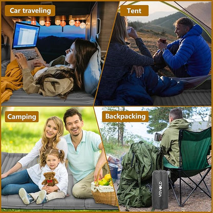 Double Sleeping Pad for Camping, 4.72" Ultra-Thick Self Inflating Camping Pad 2 Person with Pillow Built-in Foot Pump Portable Camping Pad for Backpacking, Hiking, Tent, Traveling(Grey)