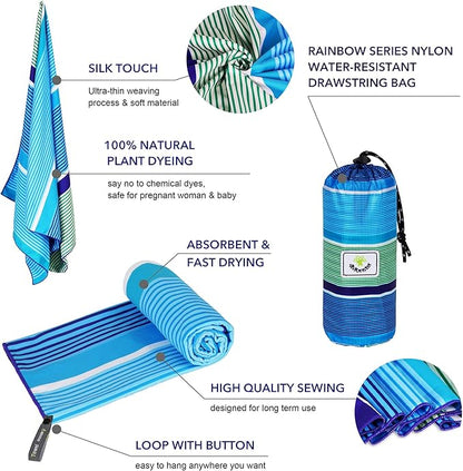 4Monster Microfiber Beach Towel Quick Dry,Super Absorbent Lightweight Travel Towel for Swimmers, Sand Free Camping Towel, Beach Towels for Pool, Swim, Water Sports,Yoga,Gym,Backpacking