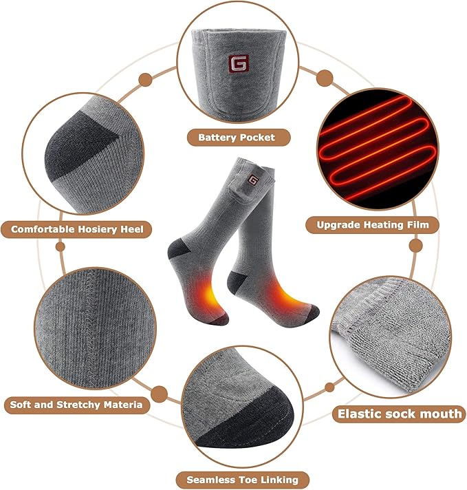 MMlove Heated Socks, Electric Socks Rechargeable Heated Socks for Men Women 3 Heat Settings Winter Thermal Socks, Indoor Outdoor Foot Warmers for Skiiing Hiking Camping Fishing Working