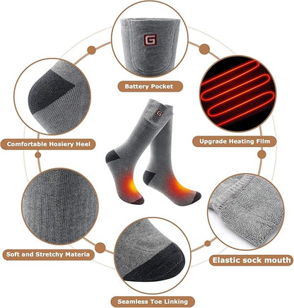 MMlove Heated Socks, Electric Socks Rechargeable Heated Socks for Men Women 3 Heat Settings Winter Thermal Socks, Indoor Outdoor Foot Warmers for Skiiing Hiking Camping Fishing Working