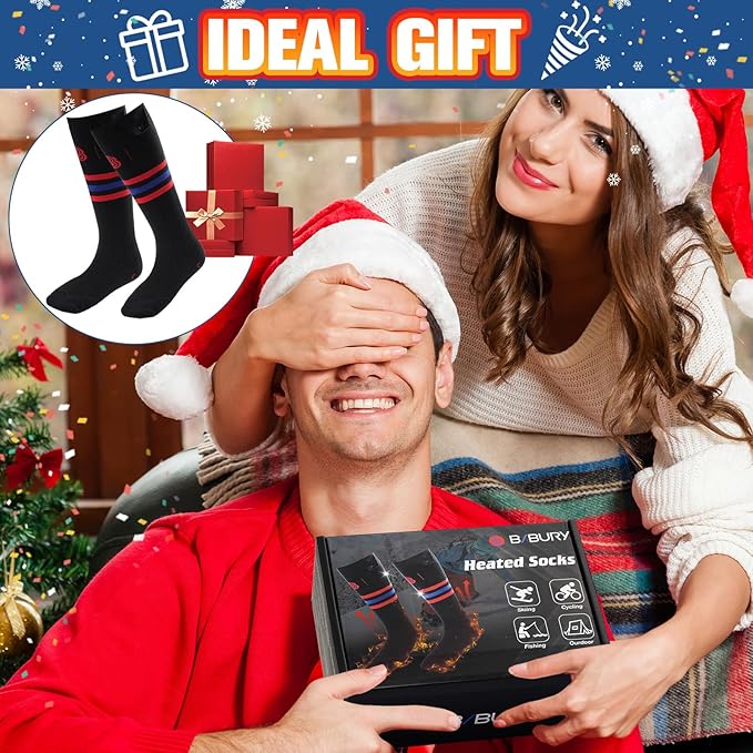 BIBURY Heated Socks for Men Women, Thermostatic Control Battery Powered Heating Socks Up to 8 H, 5000mAh Rechargeable Washable Electric Socks for Outdoor Winter Sports Camping, Skiing, Riding,Hunting