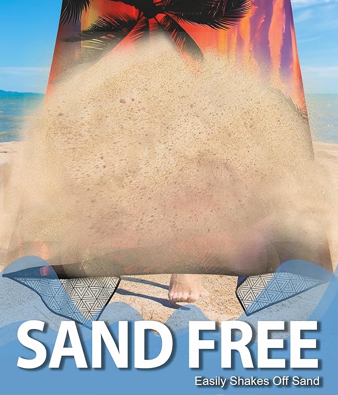 Microfiber Beach Towel–Quick Dry Lightweight Sand Free Oversized Large Towel Accessories Travel Must Swim Pool Yoga Camping Summer Cruise Ship Essentials Compact Sandproof Gift Seaside Sunset(71" 32")