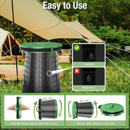 XXL Portable Toilet for Camping, 19.7"H Super Large Retractable Potty for Adults, Adjustable Height, with Liquid Waste Gel, Toilet Bag (Green)