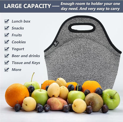 LOVAC Insulated Neoprene Lunch Bag for Men,Reusable Lunch Tote,Durable and Waterproof Lunch Bags,Soft and Lightweight (Black-Grey)