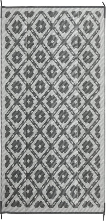Waterproof Outdoor Rug 9x18 ft, Reversible Plastic Straw Rug, Easy to Clean Patio Rug, Portable Carpet for Patio, RV, Deck, Balcony, Backyard, Picnic, Beach, Square Dashed, Gray