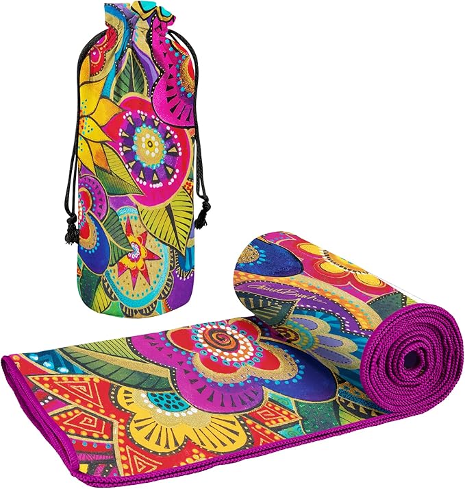 Laurel Burch Carlotta's Garden Large Oversized Microfiber Beach Towel - 40x63 Inches, Sand-Free, Quick-Drying, Ultra-Soft, Ideal for Travel, Pool, and Yoga - Includes Matching Drawstring Travel Pouch