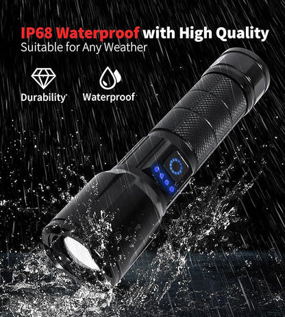 LED Rechargeable Flashlights High Lumens with Zoomable, Super Bright Tactical Flashlight for Emergencies, Portable Waterproof Powerful Handheld Flash Lights for Camping, Hiking, Home Use