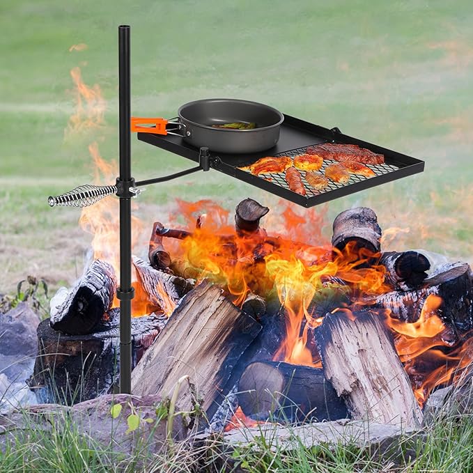 REDCAMP Folding Swivel Campfire Grill, Portable Fire Pit Grill Grate Over Fire Pit, Heavy Duty Steel Grate & Camp Fire Rack with Carrying Bag for Outdoor Camping Cooking