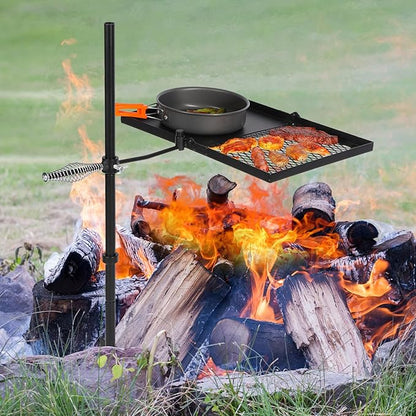 REDCAMP Folding Swivel Campfire Grill, Portable Fire Pit Grill Grate Over Fire Pit, Heavy Duty Steel Grate & Camp Fire Rack with Carrying Bag for Outdoor Camping Cooking