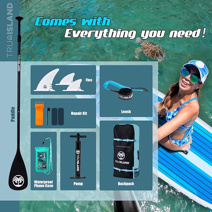 TRUISLAND Inflatable Paddle Board, Stand Up Paddle Board with Backpack, Non-Slip Thickened Deckpad, Waterproof Phone Case, Leash, Paddle, Hand Pump