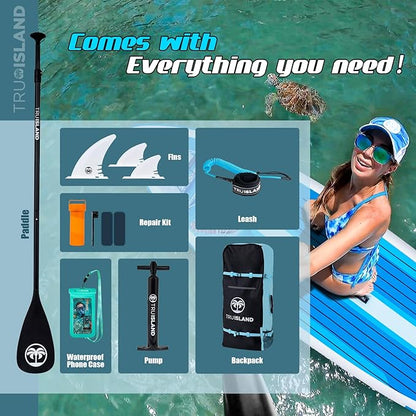 TRUISLAND Inflatable Paddle Board, Stand Up Paddle Board with Backpack, Non-Slip Thickened Deckpad, Waterproof Phone Case, Leash, Paddle, Hand Pump
