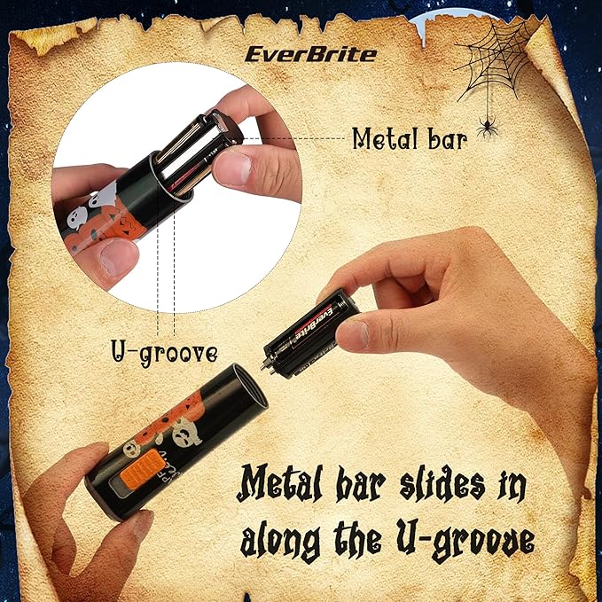 EverBrite Halloween Flashlights Halloween Gifts, Small LED Flash Light Handheld Torch with Lanyard 3AAA Battery Included, 1 Pack-Black