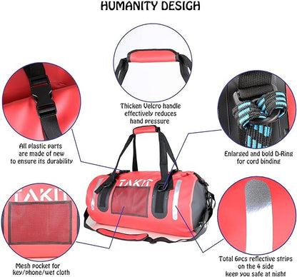 Waterproof Duffle Bag Travel Dry Bag 500D PVC for Motorcycle Tail Kayaking Rafting Boating Swimming Camping Hiking Beach Fishing (Red, 40L)