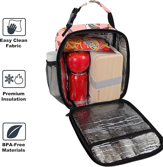 Lunch Box for Men & Women Durable Lunch Bag for Adults Reusable Small Lunchbox Pink Unicorn