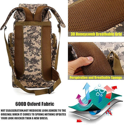 70L Waterproof Hiking Daypack Large Hiking Backpack, Hunting Camping Rucksack Backpack for Men Outdoor Sports Backpack (Green Camouflage)