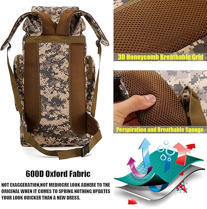 70L Waterproof Hiking Daypack Large Hiking Backpack, Hunting Camping Rucksack Backpack for Men Outdoor Sports Backpack (Urban Camouflage)