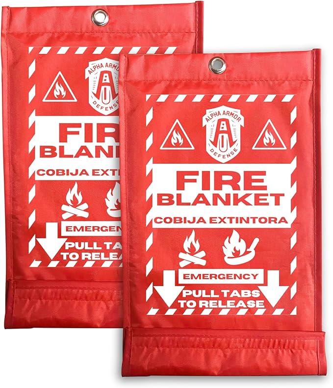 Fire Blanket: Home & Kitchen Fire Extinguisher, Emergency Fireproof Safety Blanket for Camping, Car, Office, 100% Fiberglass, Flame Retardant, Prepared Hero, Thermal, Kit (1 Pack)
