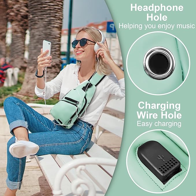 Sling Bag for Women Mens Crossbody Bag, Chest Bag Sling Backpack with USB Charging Port for Walking Hiking