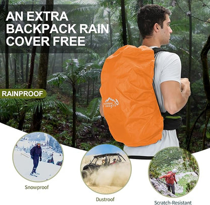 Hiking Backpack,35L Waterproof Hiking Daypack with 3L Water Bladder and Rain Cover, Lightweight Travel Camping Backpack for Men Women (Dark Green)