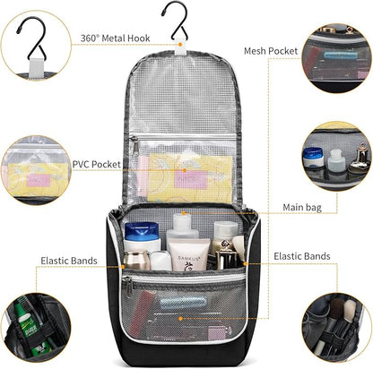 Della Gao Black Water Repellent Polyester Hanging Toiletry Bag for Travel