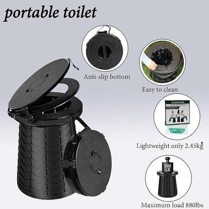 XXL Portable Toilet -19.7" H 15" D Adjustable Foldable Camping Toilet, Luggable Loo with Lid, Strap,Toilet Bag for Camping, Hiking, Travel and Car with Carry Bag