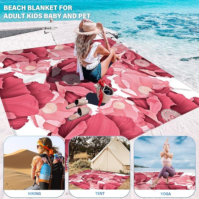 Beach Blanket Oversized Extra Large 78" X 81",Waterproof Sandproof Beach Blanket 1-7 Adults Lightweight Durable for Travel Camping Hiking Picnic