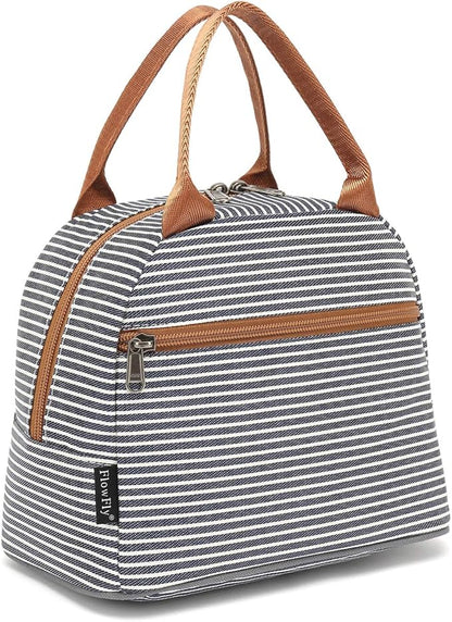 FlowFly Insulated Lunch Cooler Bag - Tote Bag Organizer for Women/Men, White & Black Stripe