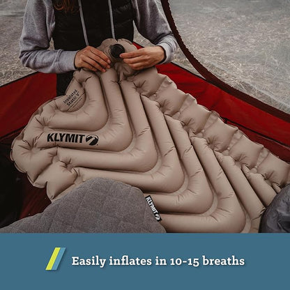 KLYMIT Insulated Static V Inflatable Sleeping Pad | Comfortable, Lightweight, Easy to Inflate, Portable Air Bed Mattress for Camping, Backpacking and Hiking — Coyote Sand