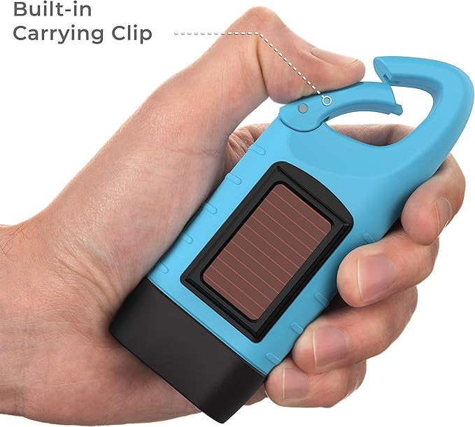 Swiss Safe Rechargeable Flashlight with Solar Power & Hand Crank : High Lumen LED's, Tactical Grip, Mini Keychain Carabiner for EDC & Outdoor Camping (Variety Pack)