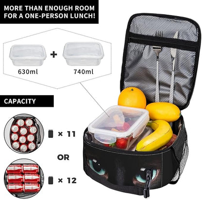 Black Cat Face Lunch Bag Reusable Insulated Lunch Box Thermal Cooler Tote For Boys Girls Teen School Men Women Travel Hiking Picnic