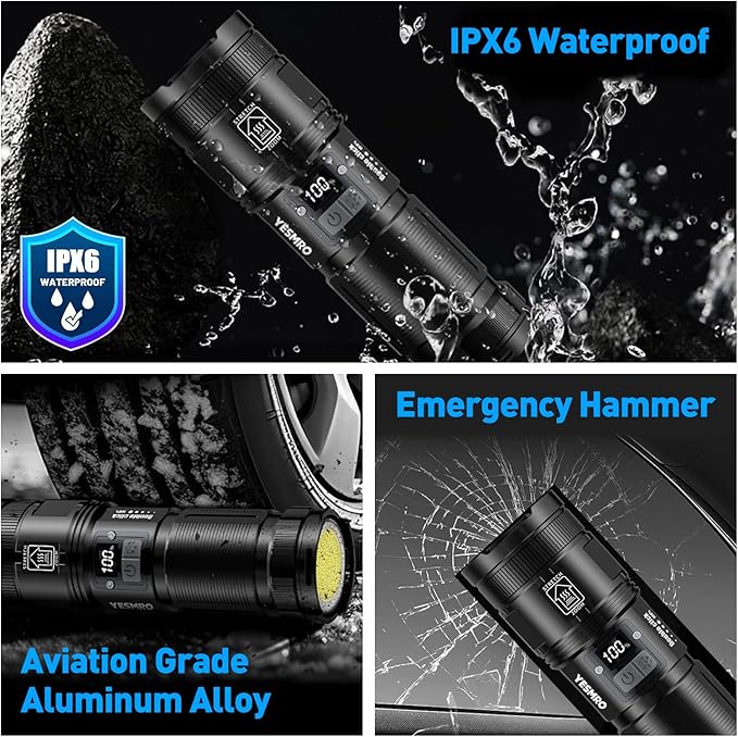 Flashlights High Lumens Rechargeable,Super Bright Flashlight with Tail COB Work Light,Zoom,8 Modes,1.5 Pounds Mid-Size Powerful Tactical Flashlights for Emergencies Camping