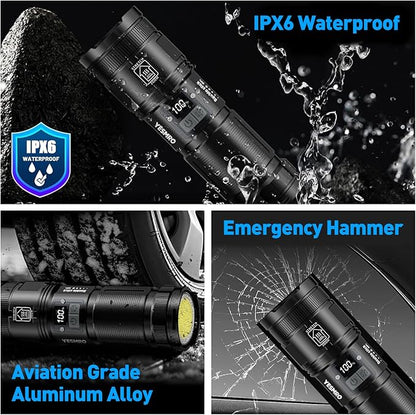 Flashlights High Lumens Rechargeable,Super Bright Flashlight with Tail COB Work Light,Zoom,8 Modes,1.5 Pounds Mid-Size Powerful Tactical Flashlights for Emergencies Camping