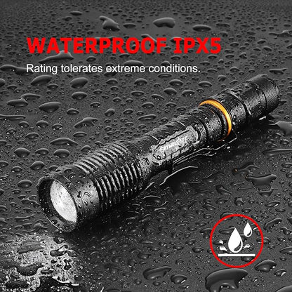 2 Pack 5 Modes LED Rechargeable 5000 High lumens Flashlights, Super Bright Zoomable Flashlight Waterproof for Kids Camping，emergencies