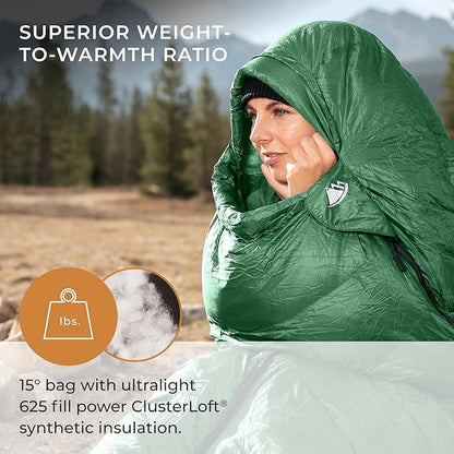 Hyke & Byke Katahdin 15 F Hiking & Backpacking Sleeping Bag - 4 Season, 625FP Ultralight Sleeping Bag - Water Resistant - Charcoal Gray - Long