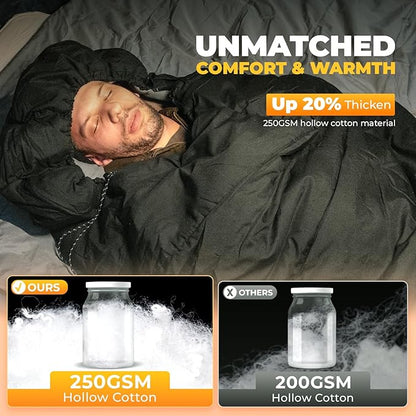 KingCamp 3-in-1 Sleeping Bag for Adults Cold & Warm Weather, XL Size for Big & Tall Individuals, Waterproof, Flannel Lining, Extra Length-Ideal for Camping & Backpacking