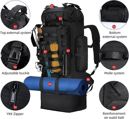 70L/100L Hiking Backpack, Large Camping Backpack with Rain Cover, Waterptoof Military Tactical Backpack, Molle Racksack Backpacking Daypack