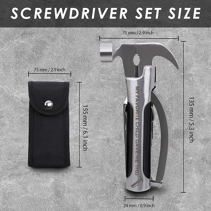 Fathers Gifts for Dad from Daughter Son MY FAVORITE CHILD GAVE ME THIS Hammer Multitool Camping, 12 In 1 Pocket Multi Survival Tools Cool Gadgets Christmas Birthday Gifts for Men Dad boyfriend