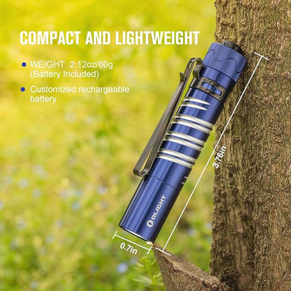 OLIGHT I5R EOS 350 Lumens Rechargeable Tail-Switch LED Flashlight Powered by USB Rechargeable Battery, Slim EDC Pocket Flashlight for Camping, Outdoor, and Emergency(Regal Blue)