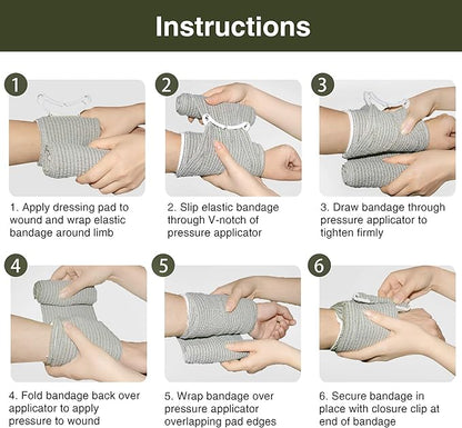 RISEN Israeli Bandage Vacuum Sterile Compression Bandages for First Aid Emergency Battle Wound Dressing Self-Rescue, 4 Inch, 2 Pack