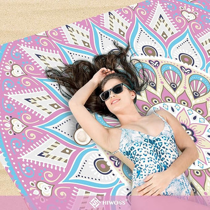 Beach Blanket Waterproof Sandproof Oversized 95”x 80”,Sand Free Beach Mat with Corner Pockets,Portable Mesh Bag for Beach Festival,Picnic,Travel and Outdoor Camping (Rosepink Blue)