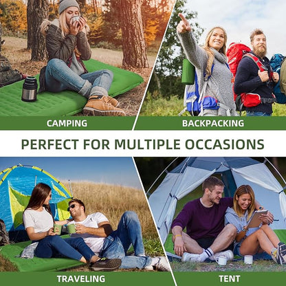 Sleeping Pad Camping, Self Inflating 6'' Extra-Thick with Pillow Built-in Foot Pump Waterproof Inflatable Sleeping Mat Backpacking, Tent, Hiking, Portable Camping Pad (Green)