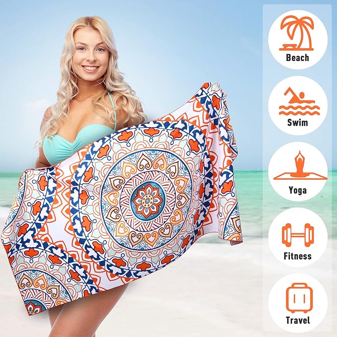 2 Pack Microfiber Beach Towel, Oversized Microfiber Pool Towel 75”x 35”, Sand-Free Beach Towel, Quick Drying Camping Towel, Super Absorbent Bath Towel Blanket, Soft Breathable and Lightweight