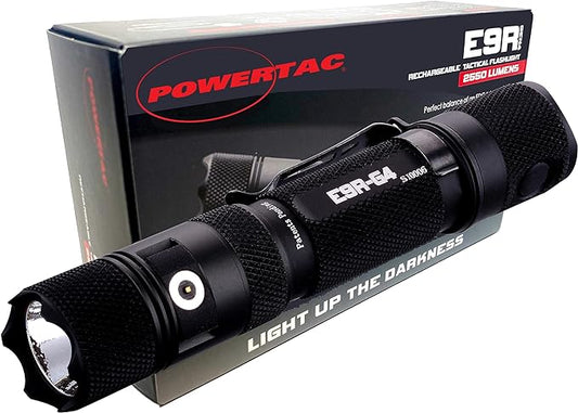 PowerTac E9R G4 LED Tactical Flashlight with Magnetic USB Rechargeable Cable, Super Bright CREE 2550 Lumens Rechargeable Flashlight for Emergency or Camping, Waterproof