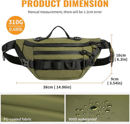 CamGo Tactical Fanny Pack for Men Women Military Waist Bag Molle Utility Hip Belt Pouch Crossbody Bags Bumbag for Cycling Hiking Walking Fishing Army Green
