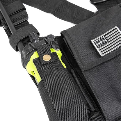 LUITON Radio Chest Harness with Reflective Strips Shoulder Holster Radio Vest Holder Two Way Radio Vest Rig Walkie Talkie Case with Front Pack Pouch for Motorola/Midland/Baofeng/Retevis(2 Pack)
