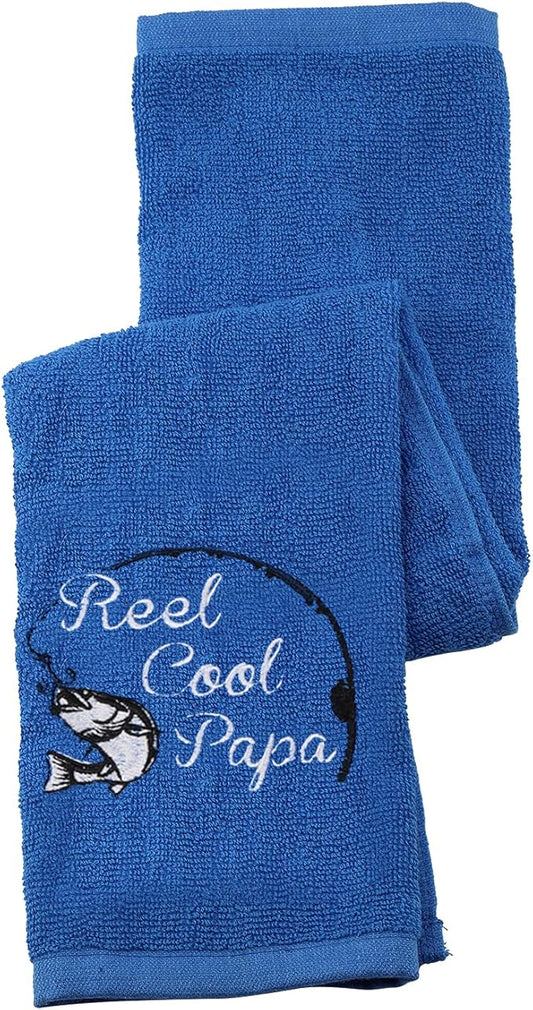 Fishing Towel Fisherman Gift Reel Cool Dad Papa Embroidered Towel with Clip